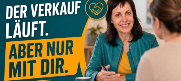 Christina Bodendieck in einem freundlichen Verkaufsgespräch mit dem Text: „Der Verkauf läuft. Aber nur mit dir.“