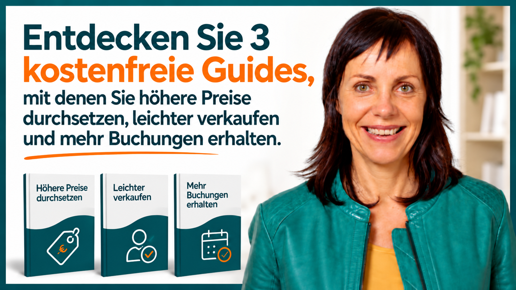 Christina Bodendieck präsentiert 3 kostenfreie Guides für Coaches und Solounternehmer, um höhere Preise durchzusetzen, leichter zu verkaufen und mehr Buchungen zu erhalten.